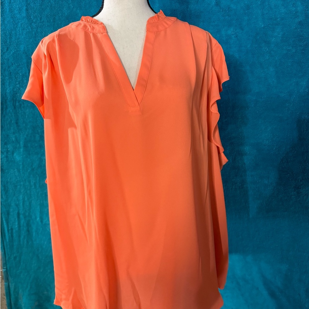 Liz Claiborne Orange Ruffled Flutter Sleeve Top